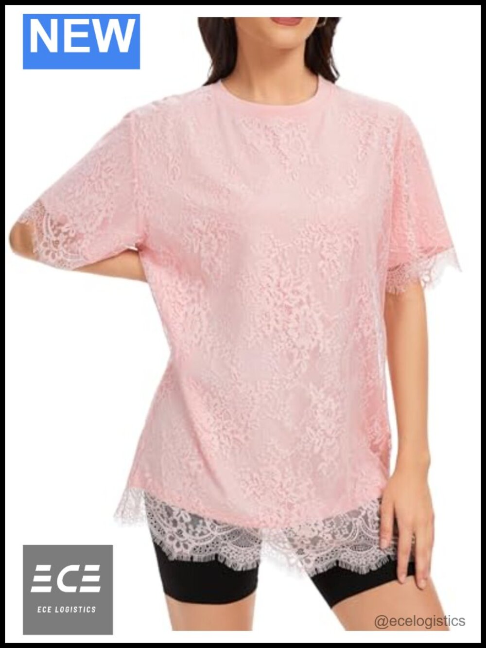 Lace Tunic Top Scalloped Hem Relaxed Fit Lined Blouse